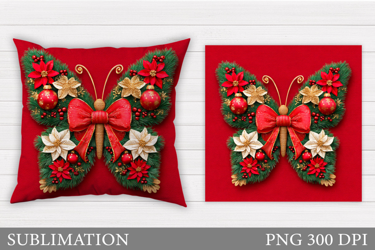 Christmas Butterfly Pillow. Christmas Pillow Sublimation