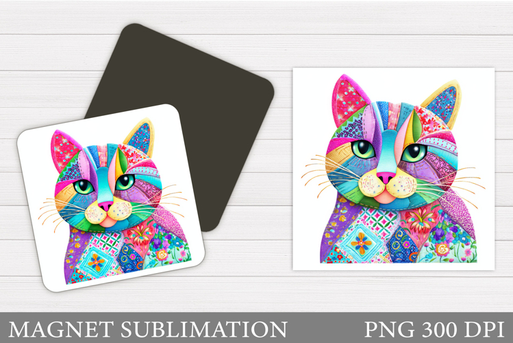 Patchwork Cat Magnet Design. Cute Cat Magnet Sublimation