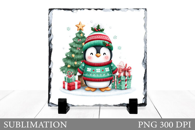 Christmas Penguin Slate Design. Cute Penguin Sublimation example image 1