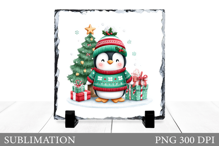 Christmas Penguin Slate Design. Cute Penguin Sublimation