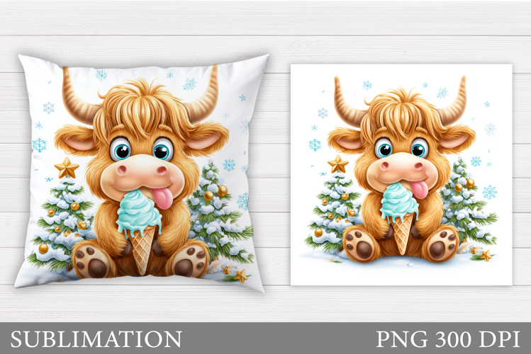 Christmas Cow Pillow Design. Christmas Pillow Sublimation