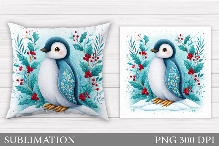 Christmas Penguin Pillow. Christmas Pillow Design example image 1