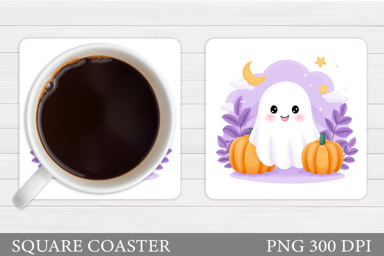 Cute Halloween Coaster Sublimation. Ghost Coaster Design
