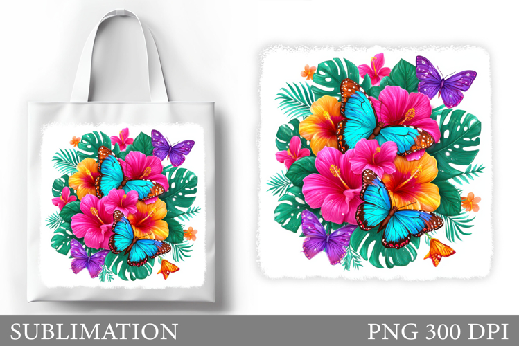 Tropical Flowers Tote Bag. Flowers Sublimation