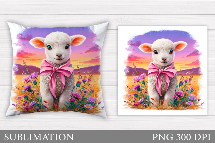 Cute Lamb Pillow Design. Lamb Flowers Pillow Sublimation