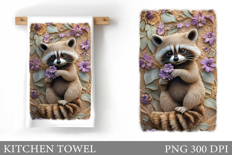 Raccoon Kitchen Towel Design. Cute Raccoon Kitchen Towel