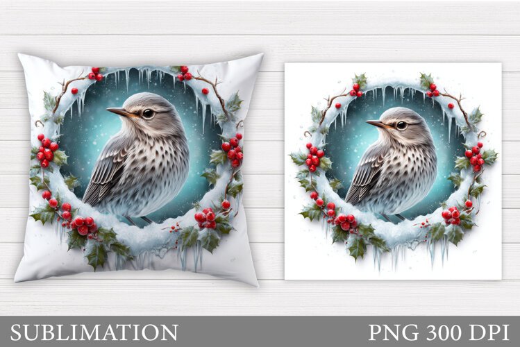 Christmas Bird Pillow Design. Christmas Pillow Sublimation example image 1