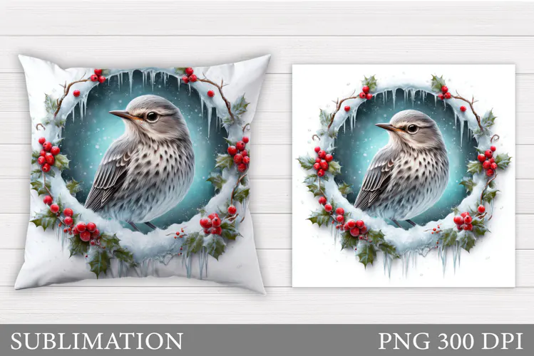 Christmas Bird Pillow Design. Christmas Pillow Sublimation