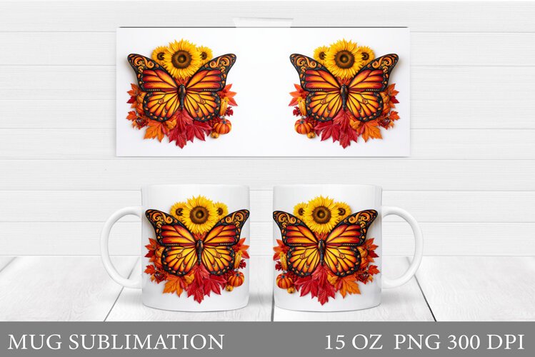 Fall Butterfly Mug Design. Fall Mug Sublimation example image 1