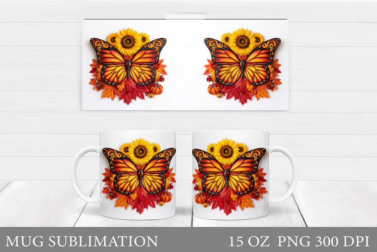Fall Butterfly Mug Design. Fall Mug Sublimation