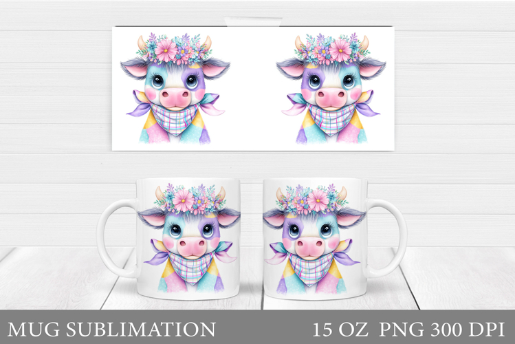 Cute Cow Mug Sublimation. Funny Cow Mug Wrap Design