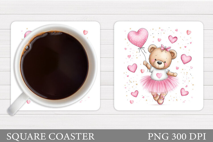 Valentines Bear Coaster. Valentines Bear Sublimation example image 1