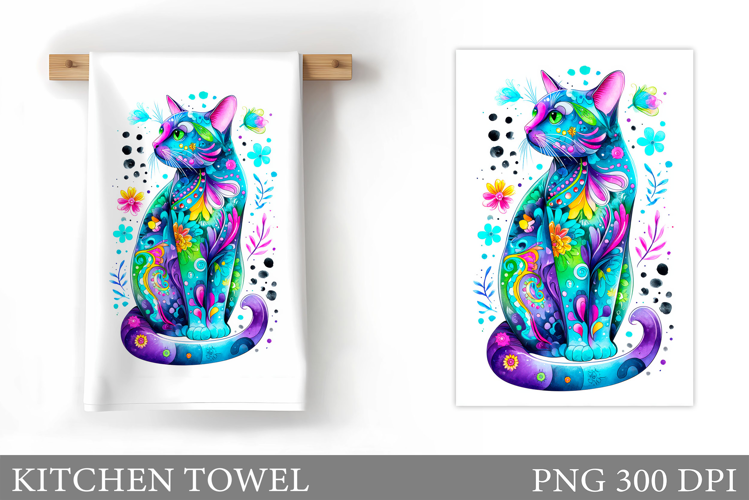 Cat Kitchen Towel Design. Cute Cat Sublimation