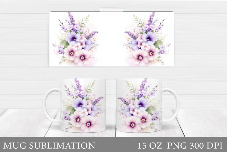 Flowers Mug Sublimation. Floral Mug Wrap Design