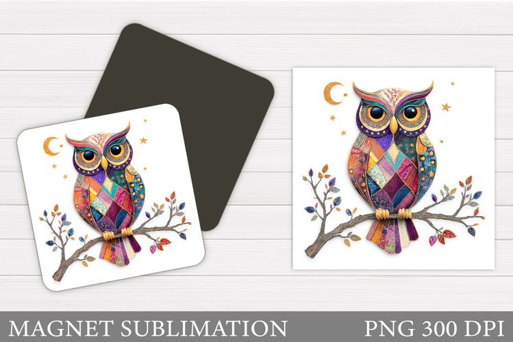 Patchwork Owl Magnet Design. Owl Magnet Sublimation