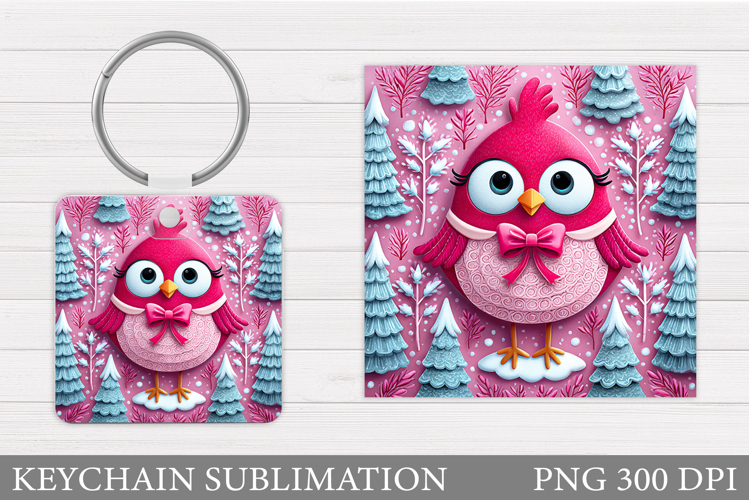 Christmas Bird Keychain. Christmas Keychain Sublimation