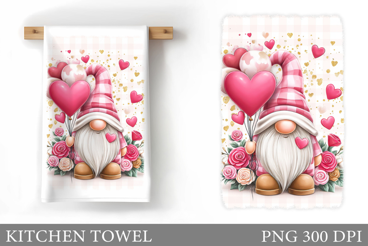 Valentine Gnome Kitchen Towel. Valentines Kitchen Towel