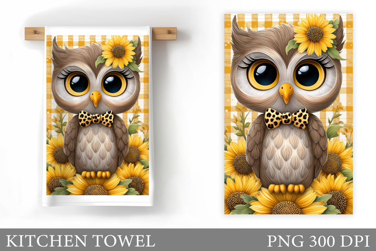 Cute Owl Kitchen Towel. Owl Flowers Kitchen Towel Design