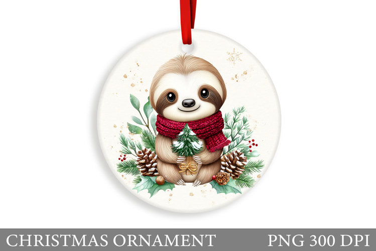 Cute Sloth Christmas Ornament. Christmas Sloth Sublimation