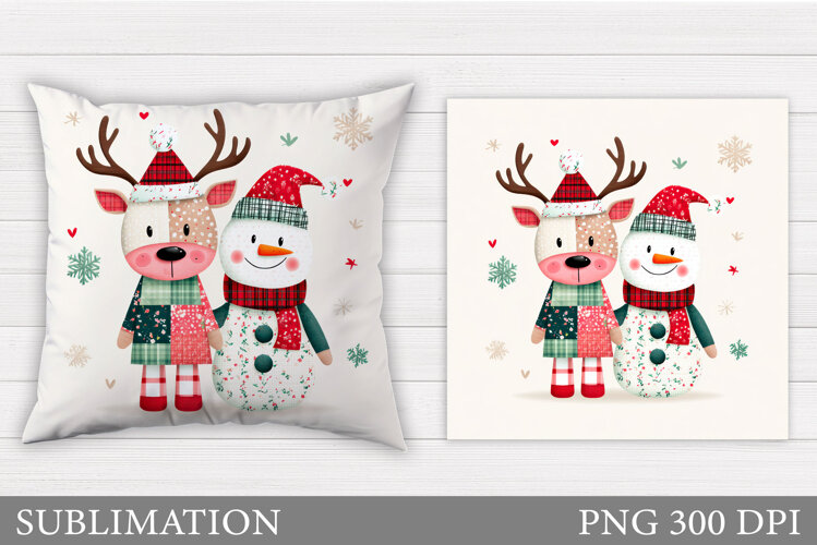 Christmas Deer Pillow Design. Christmas Snowman Pillow example image 1