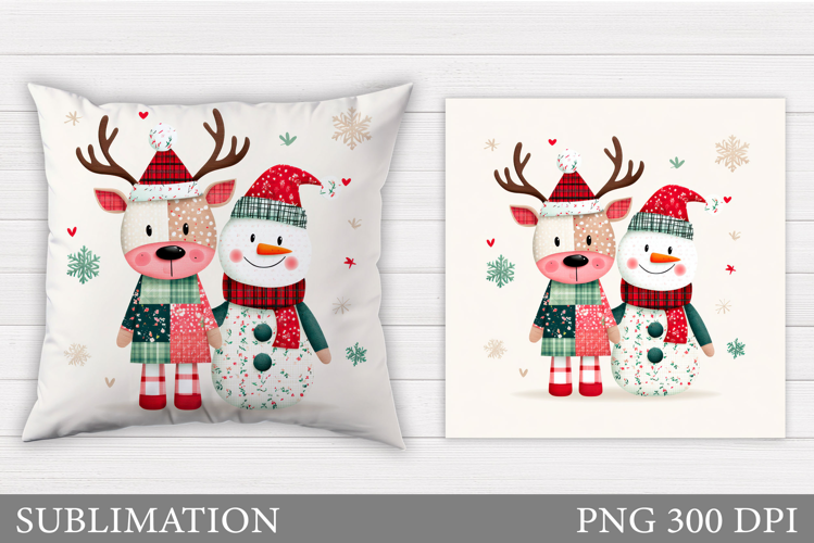 Christmas Deer Pillow Design. Christmas Snowman Pillow