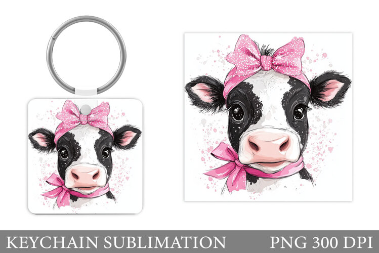 Cute Cow Keychain Design. Cute Cow Sublimation example image 1