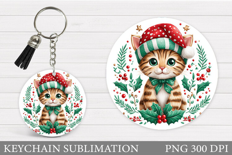 Christmas Cat Keychain. Christmas Keychain Sublimation example image 1