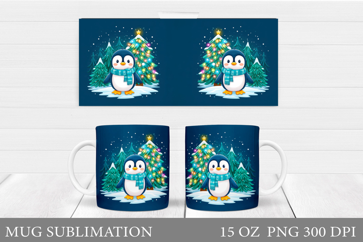 Christmas Penguin Mug Sublimation. Christmas Mug Design