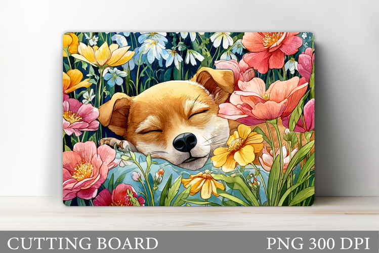 Cute Dog Cutting Board Design. Dog Flowers Cutting Board