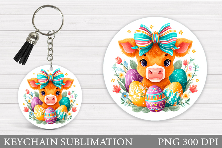 Easter Cow Keychain Design. Easter Keychain Sublimation