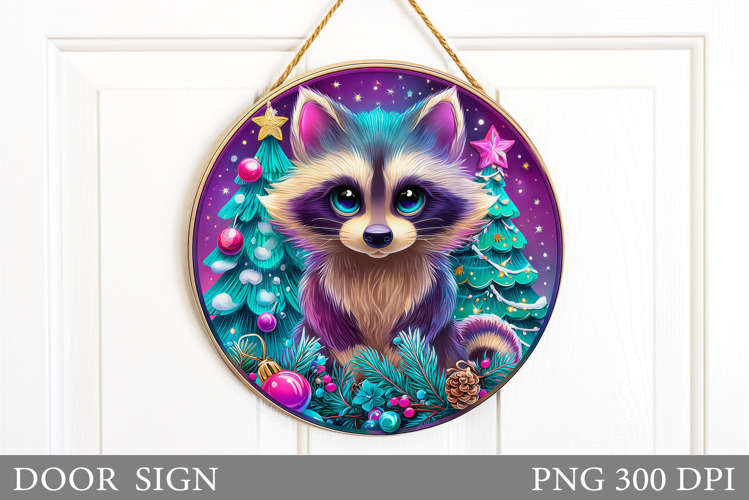Christmas Raccoon Door Sign. Christmas Door Sign Sublimation