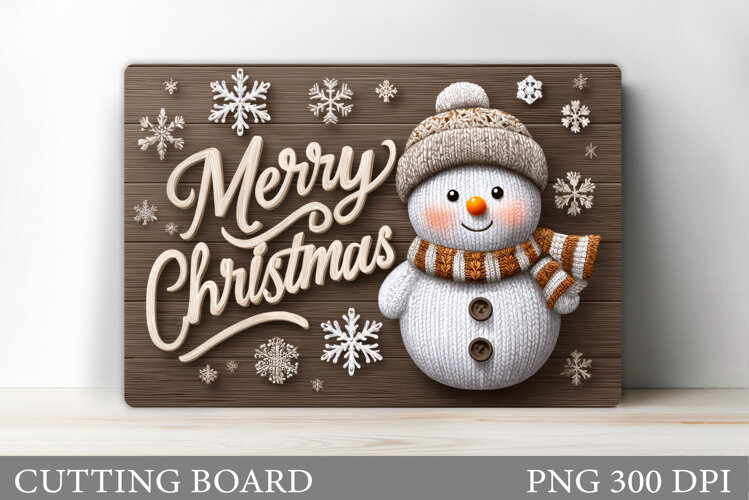 Cute Snowman Cutting Board. Winter Cutting Board Sublimation example image 1