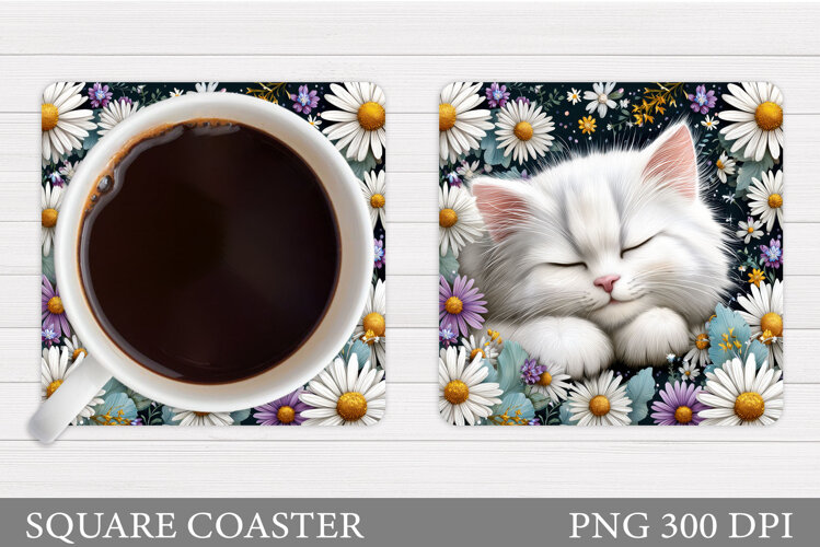Cute Cat Coaster Design. Cute Cat Sublimation example image 1