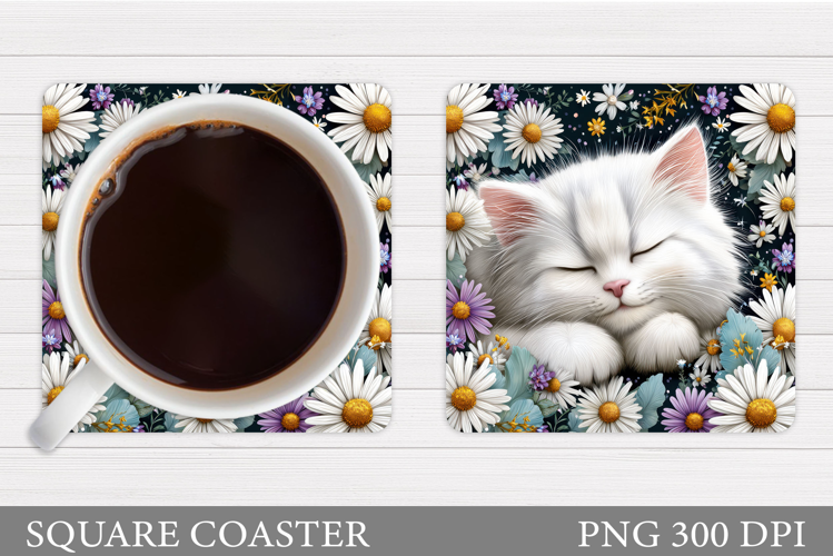Cute Cat Coaster Design. Cute Cat Sublimation