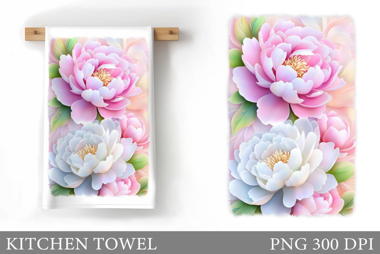 Peony Kitchen Towel Design. Flowers Kitchen Towel