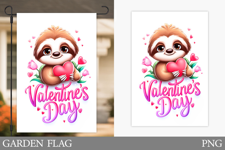 Valentines Sloth Garden Flag. Valentines Garden Flag Design