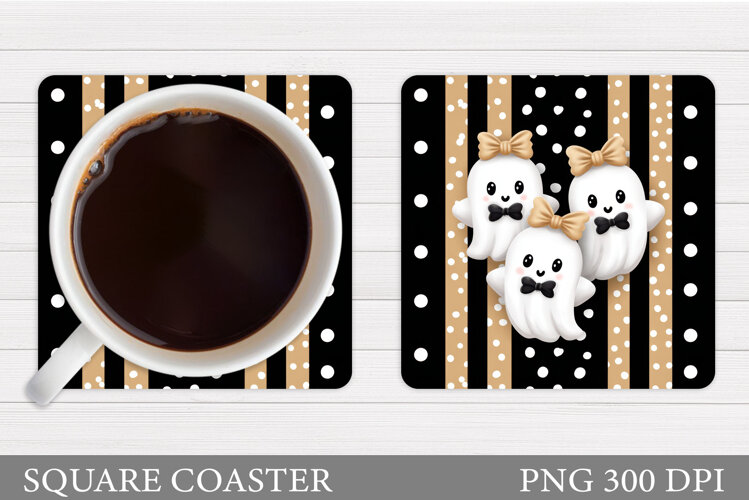 Cute Ghost Coaster Design. Cute Halloween Sublimation example image 1