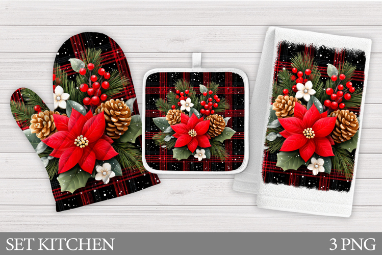Poinsettia Oven Mitt Design. Christmas Square Pot Holder
