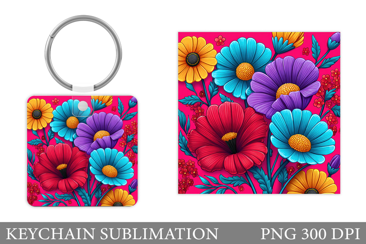 Flowers Keychain Sublimation. Floral Keychain Design