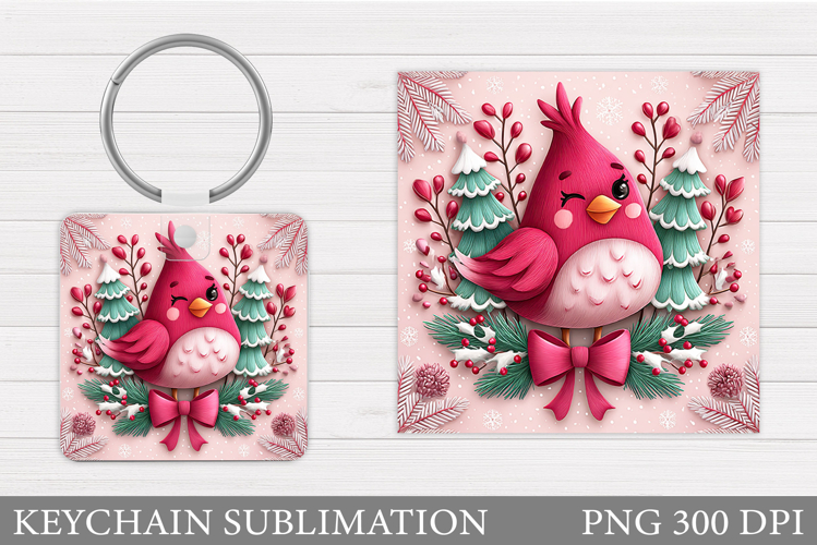 Christmas Bird Keychain. Christmas Keychain Sublimation