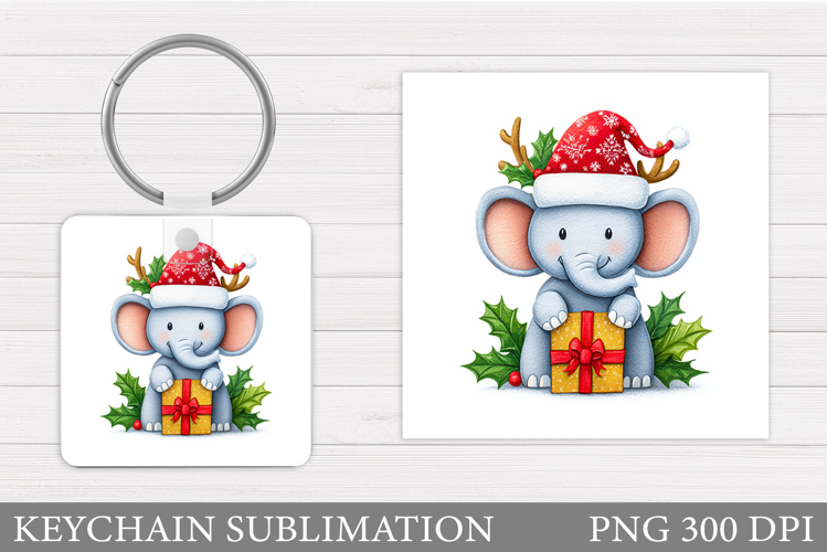 Christmas Elephant Keychain. Winter Elephant Keychain Design