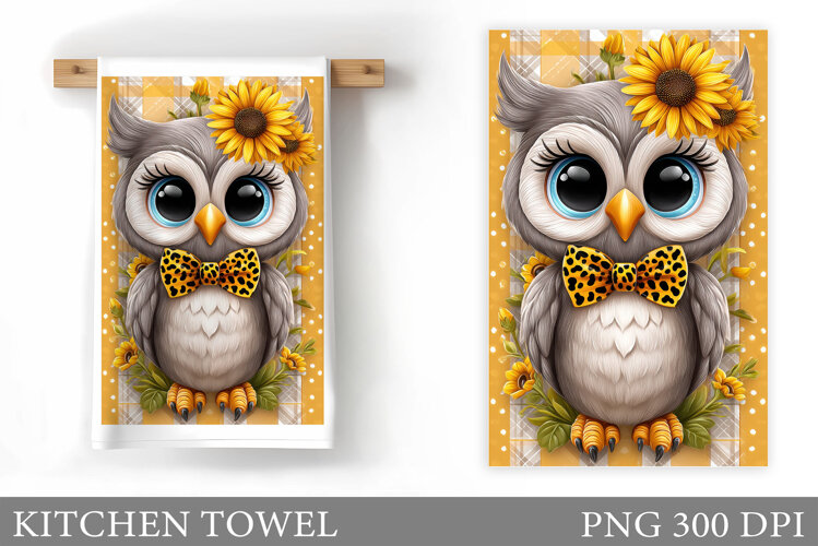 Cute Owl Kitchen Towel Design. Cute Owl Sublimation example image 1