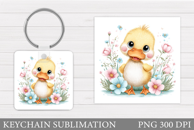 Cute Duck Keychain Design. Duck Flowers Keychain Sublimation