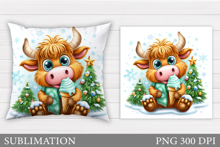 Christmas Cow Pillow Sublimation. Christmas Pillow Design