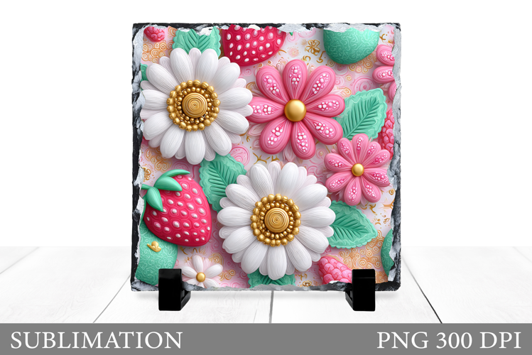 Strawberry Slate Sublimation. Flowers Slate Design
