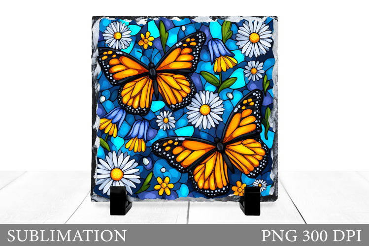 Butterflies Slate Design. Butterflies Flowers Sublimation