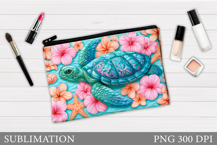 Turtle Cosmetics Bag Design. Sea Turtle Makeup Pouch