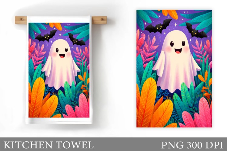 Cute Ghost Kitchen Towel Design. Cute Ghost Sublimation