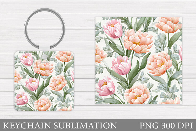Tulips Keychain Sublimation. Spring Flowers Keychain Design example image 1