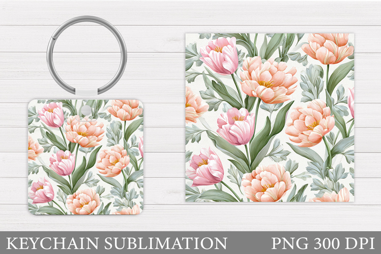 Tulips Keychain Sublimation. Spring Flowers Keychain Design